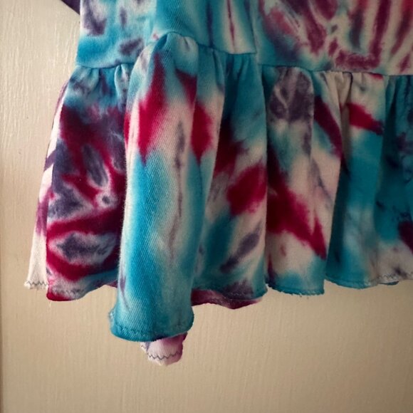 Sold 🎈 Ruffled Cropped Jockey Tie Dye Tee Shirt L Blue Purple Upcycled Rebuilt - Picture 3 of 5
